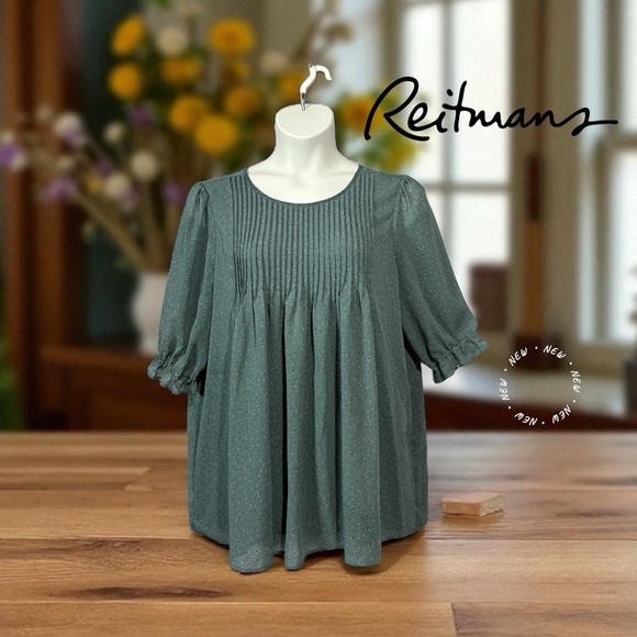 NWOT, Reitmans, Flowy Plus Size Blouse XXL Aqua Polka Dot - Picture 1 of 9
